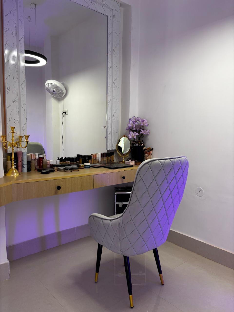 Completed beauty room interior – side angle at final handover