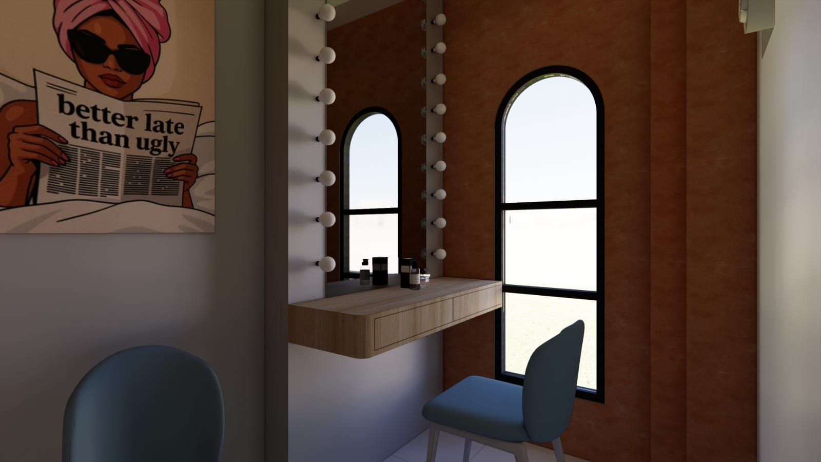 3D interior design render of beauty treatment room for salon