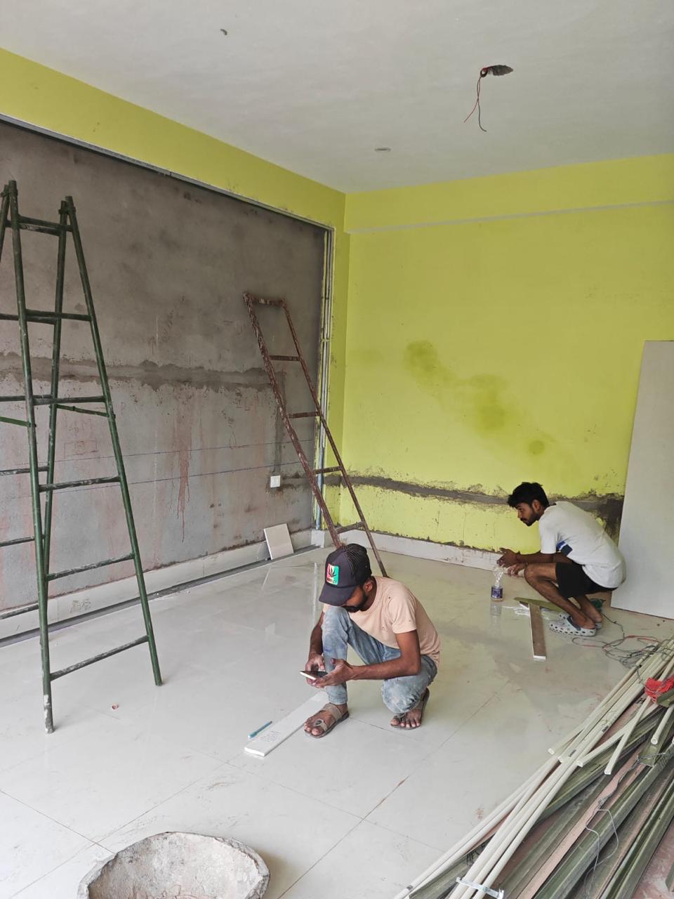 Empty salon station area before interior design – raw empty space