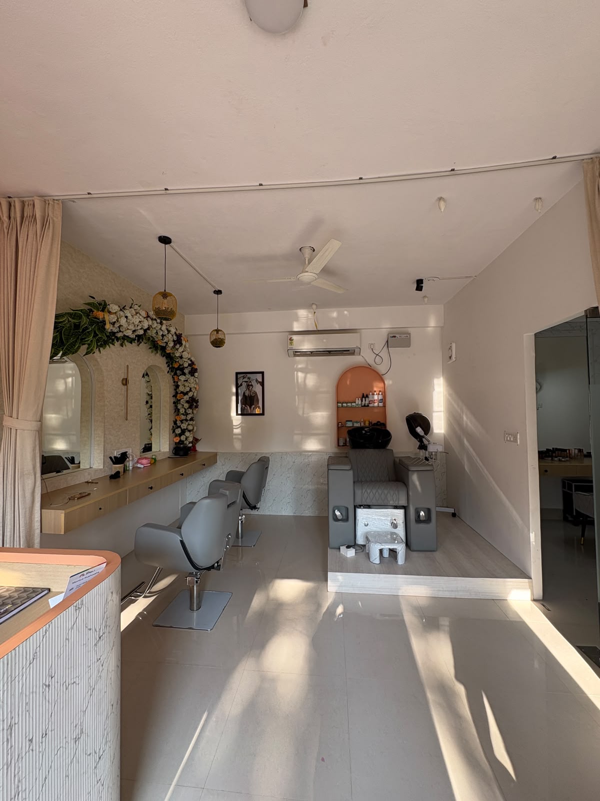 Completed salon front view – premium interior design by AKSH HABITAT